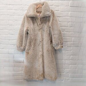 Vintage Monterey Faux Fur Full Length Long Coat Womens 14 Beige Jacket USA Made.